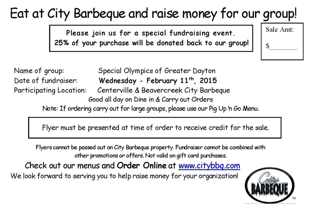 City Barbeque Fundraiser Flyer Feb 11, 2015